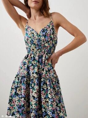 Rails Carmen Smock Waist Sundress Floral V-Neck Fit and Flare Sundress in Green,